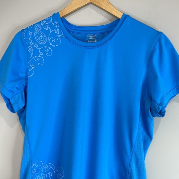 Denver Hayes Fitted Activewear Short Sleeve T-Shirt Bright Blue Paisley Mesh L - Picture 3 of 11